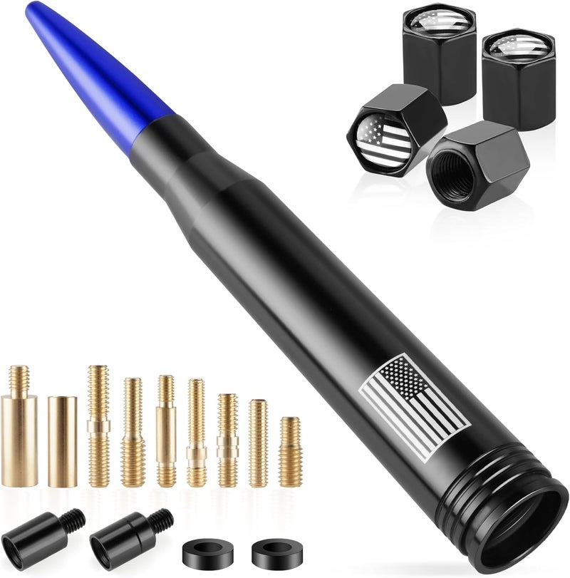 BJSIA American Flag Car Antenna for Truck with Valve Stem Caps - Universal Compatible with Ford, Dodge, Chevrolet, GMC, Jeep, Toyota Truck Car Accessories, Heavy Duty Pickup Trucks Accessories - Blue - Image 1